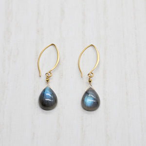 
                
                    Load image into Gallery viewer, Labradorite Cabochon Droplet Earrings
                
            