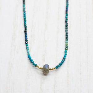 
                
                    Load image into Gallery viewer, Labradorite &amp;amp; Chrysocolla Luna Necklace
                
            