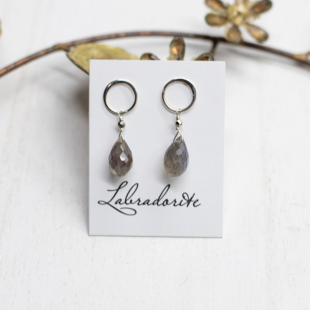 Labradorite Silver Gold Earrings