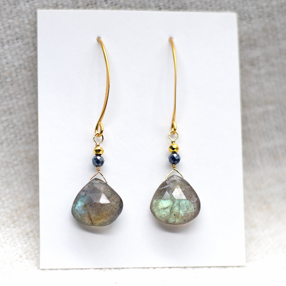 Labradorite Droplet Gold Earrings