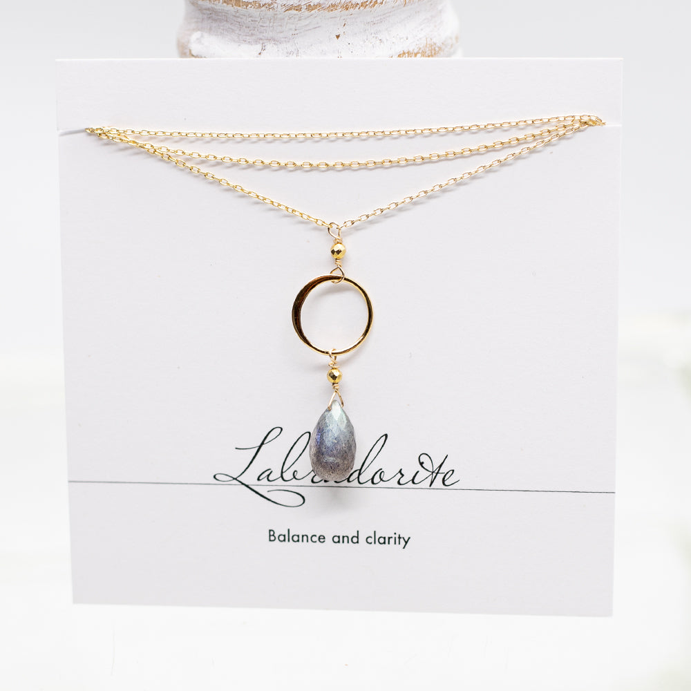Labradorite Ring Gold Necklace