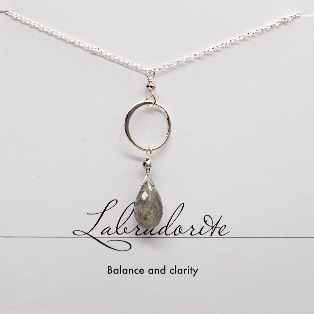 
                
                    Load image into Gallery viewer, Labradorite Ring Silver Necklace
                
            