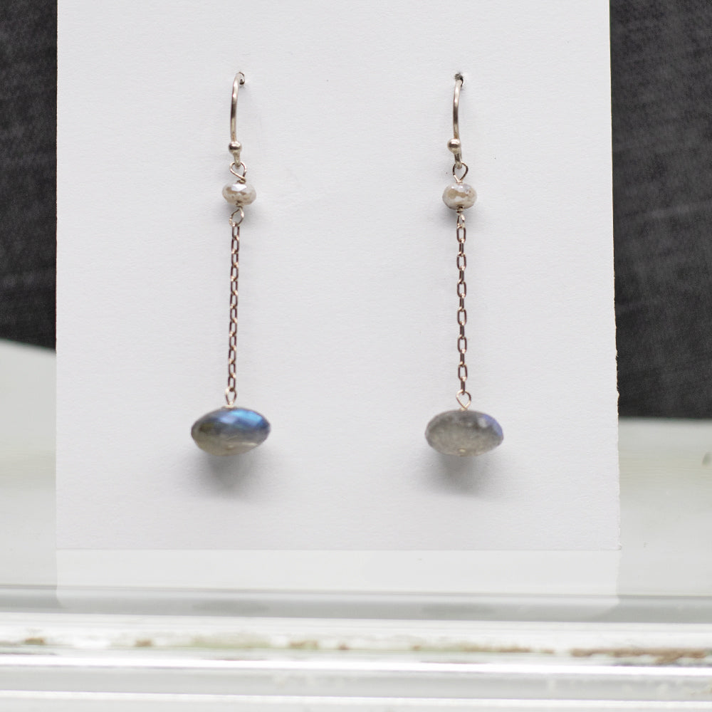 
                
                    Load image into Gallery viewer, Labradorite Simple Silver Earrings
                
            