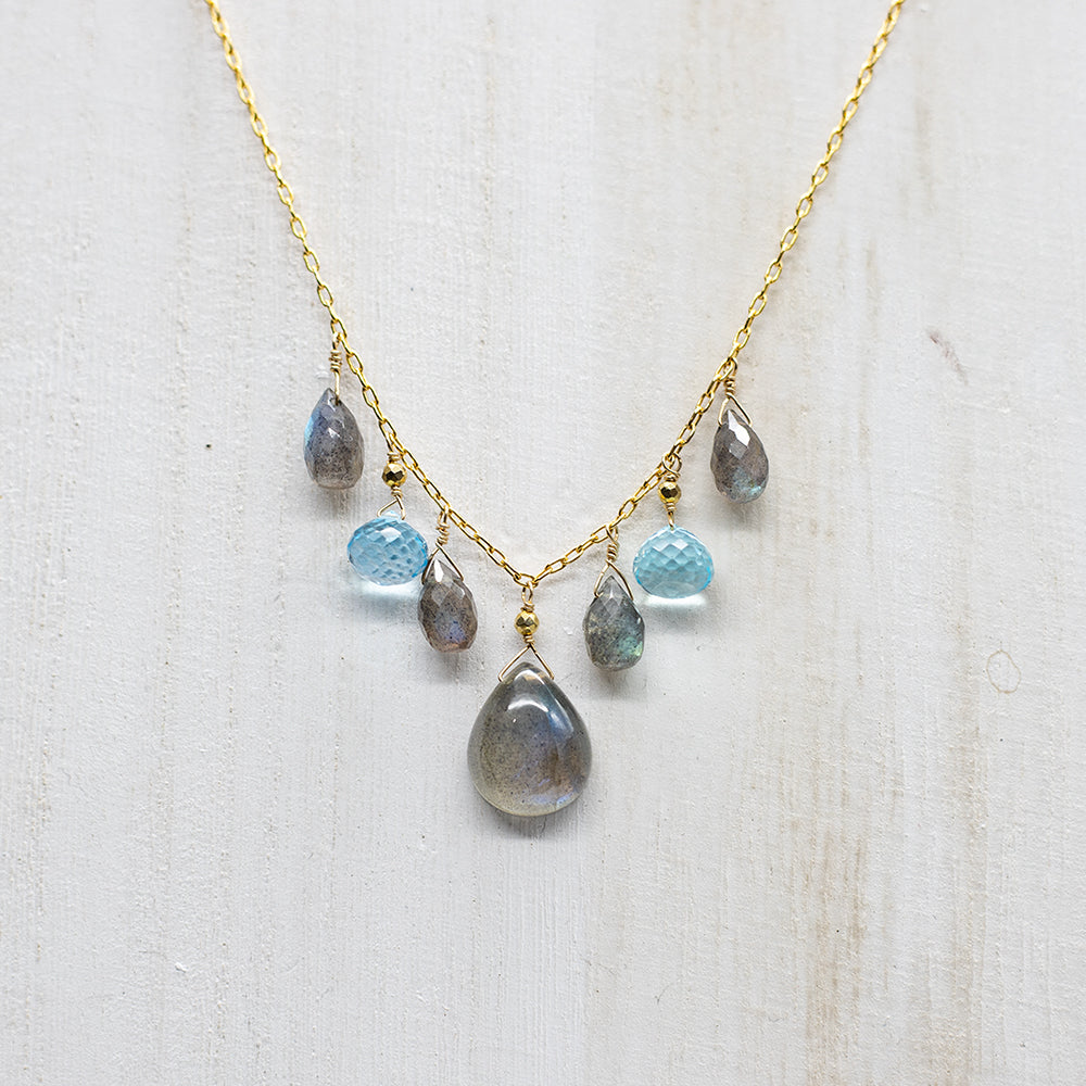 
                
                    Load image into Gallery viewer, Labradorite &amp;amp; Topaz Charm Necklace
                
            