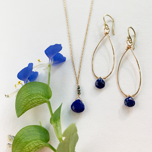 Lapis Gold Linden Earring and Raindrop Lapis Necklace