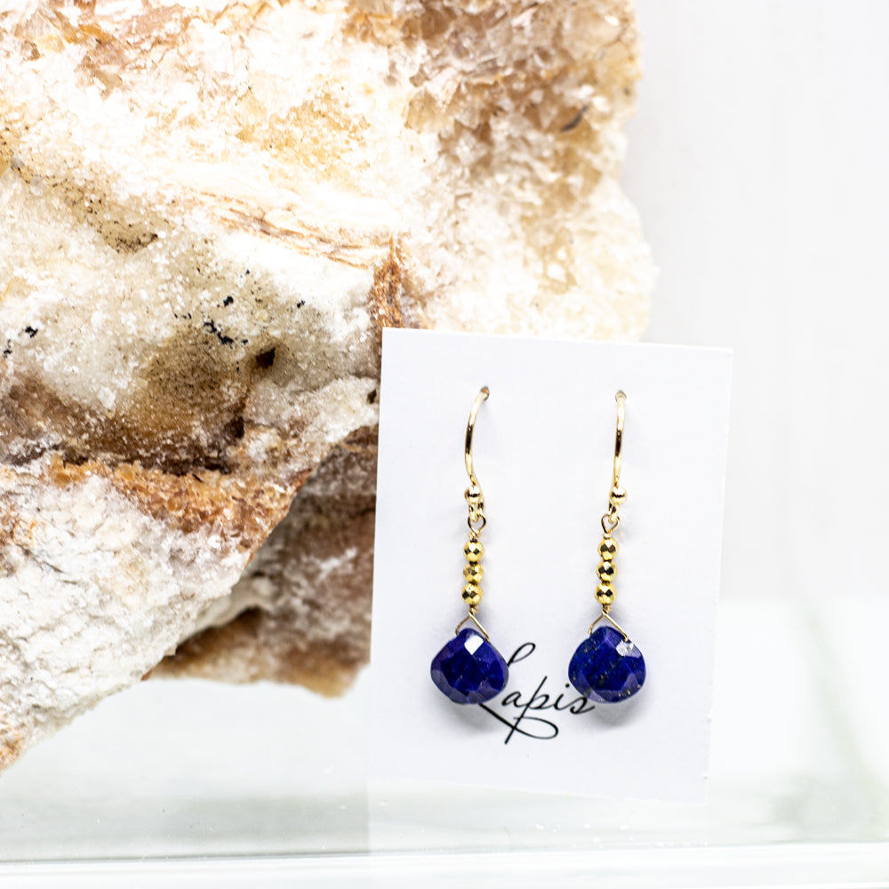 
                
                    Load image into Gallery viewer, Lapis Raindrop Gold Earrings
                
            