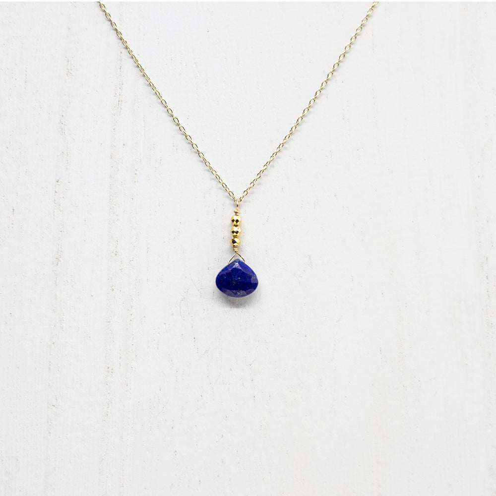 
                
                    Load image into Gallery viewer, Lapis Raindrop Gold Necklace
                
            