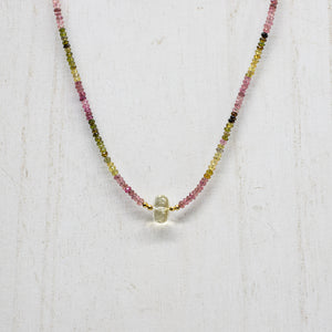 
                
                    Load image into Gallery viewer, Lemon Quartz &amp;amp; Rainbow Tourmaline Luna Gold Necklace
                
            