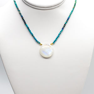 
                
                    Load image into Gallery viewer, Moonstone &amp;amp; Chrysocolla Pendant Necklace
                
            