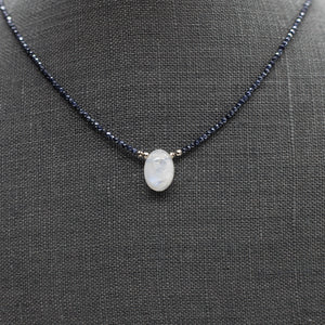 Moonstone & Sapphire Oval Pendant Necklace