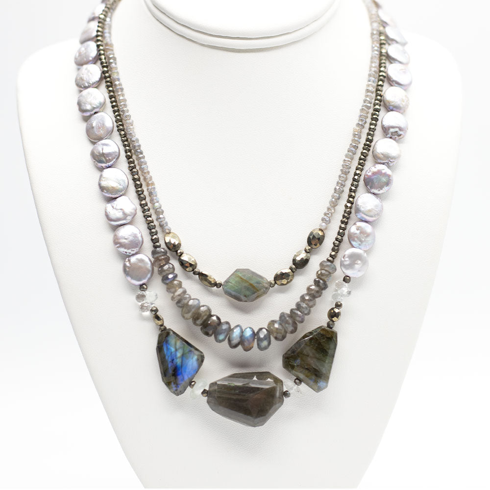 Labradorite & Freshwater Pearl Morning Cloak Necklace
