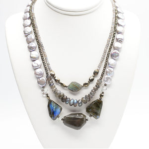 
                
                    Load image into Gallery viewer, Labradorite &amp;amp; Freshwater Pearl Morning Cloak Necklace
                
            