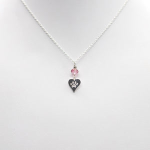 Pink Topaz and Heart Paw Charm Necklace