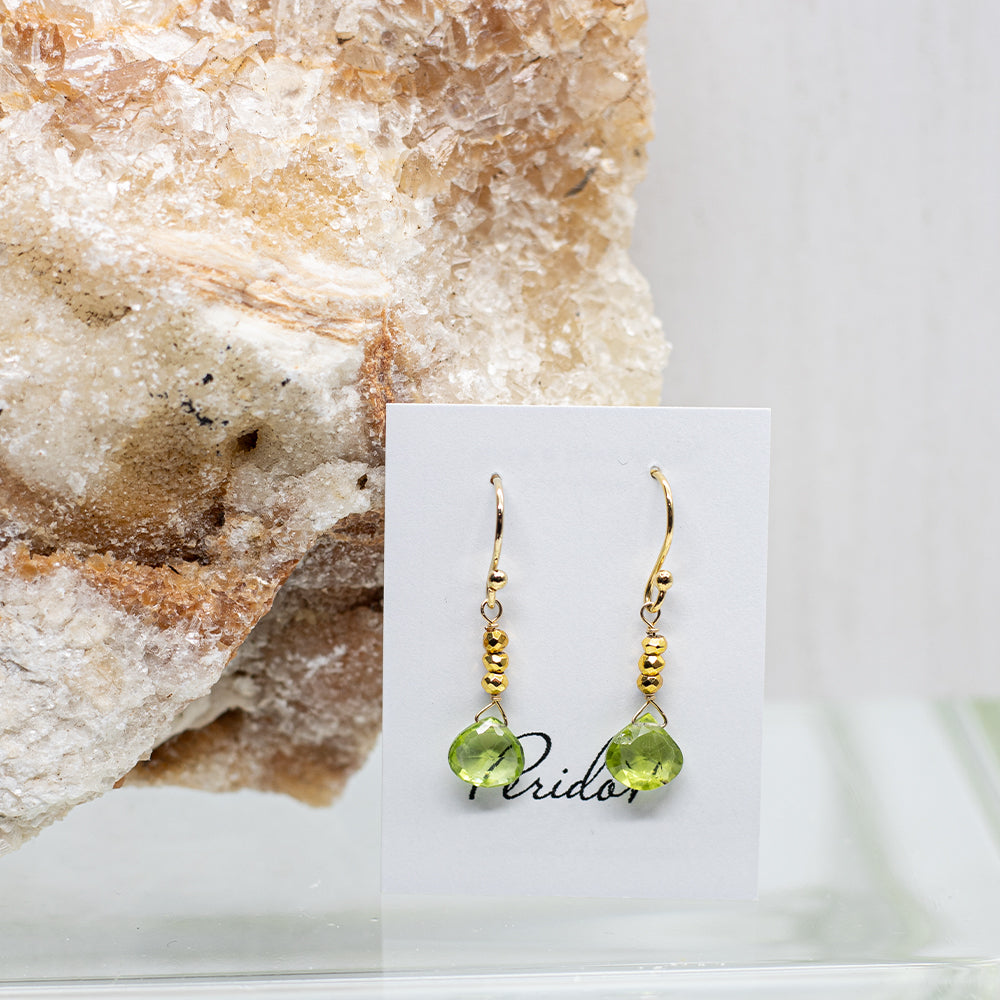 Peridot Raindrop Gold Earrings