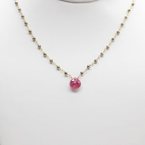 Pink Tourmaline Waterfall Gold Necklace