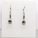 Pyrite & Black Spinel Raindrop Silver Earrings