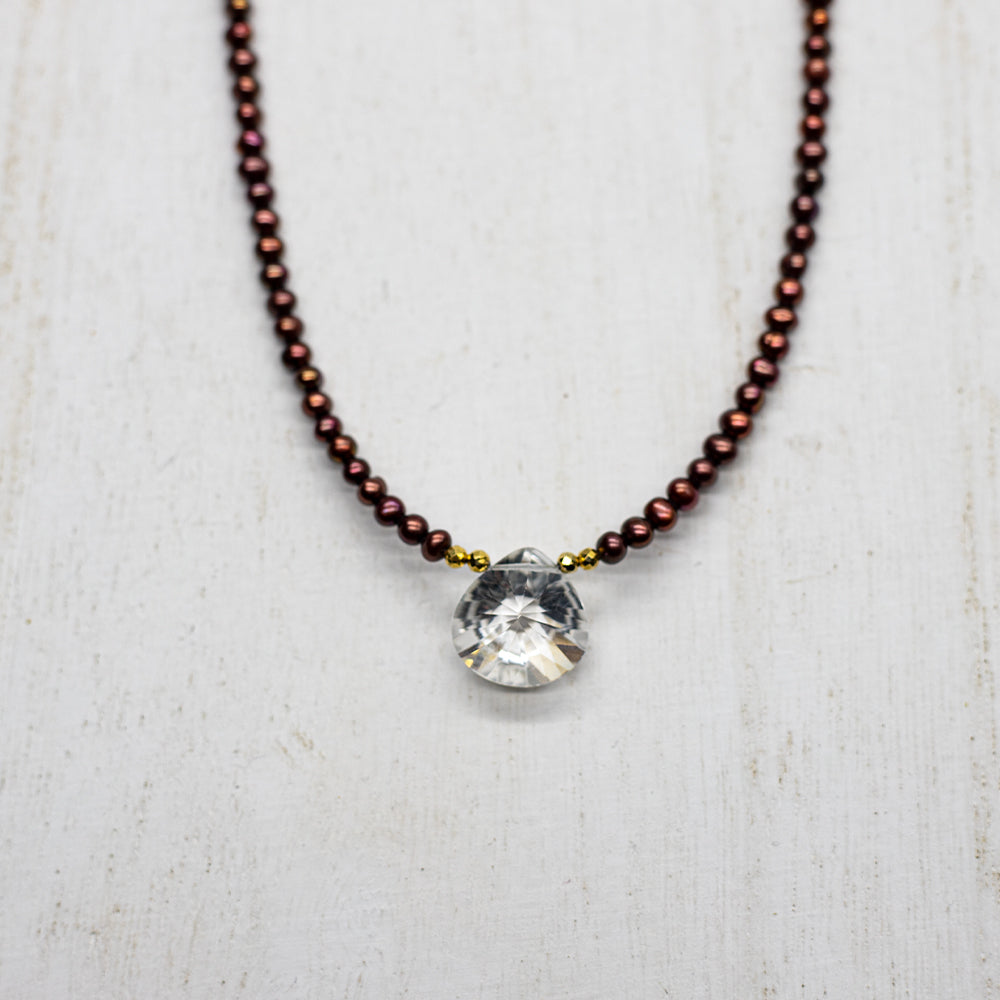 
                
                    Load image into Gallery viewer, Quartz &amp;amp; Pearl Heart Necklace
                
            