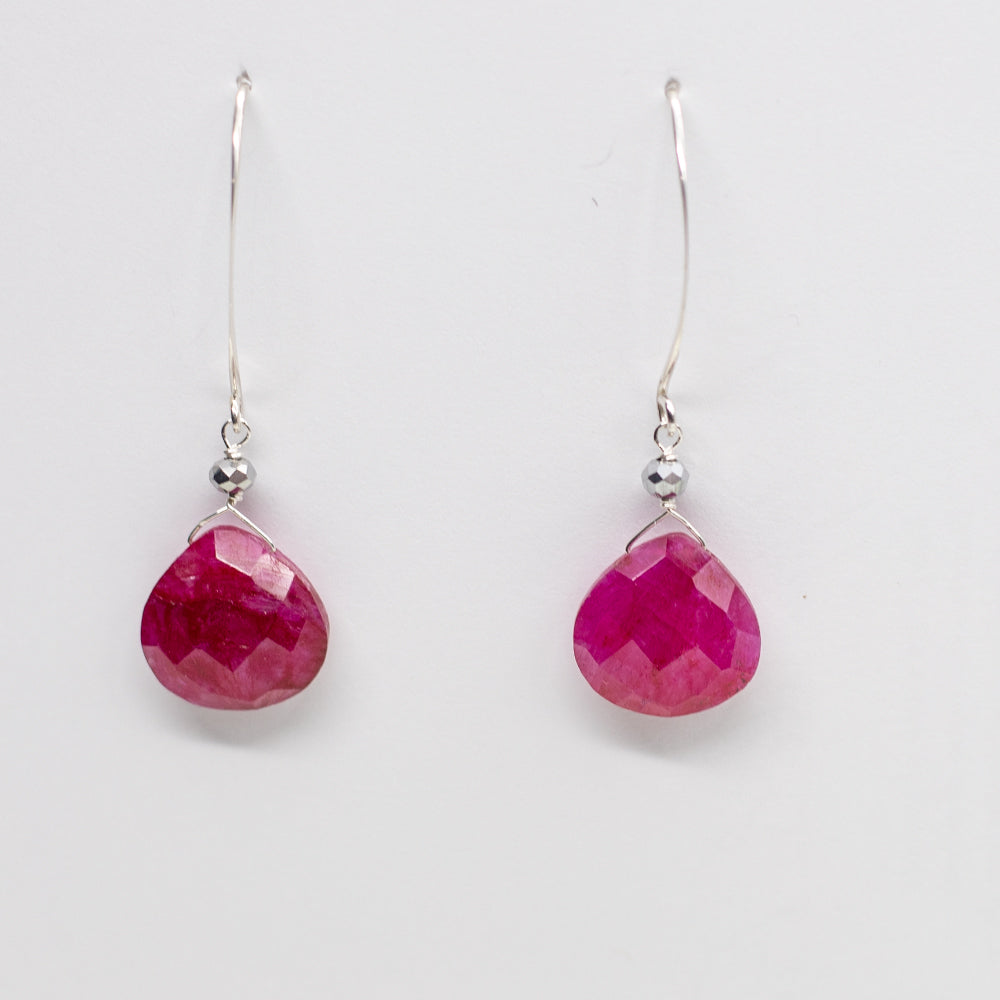 Ruby Droplet Silver Earrings
