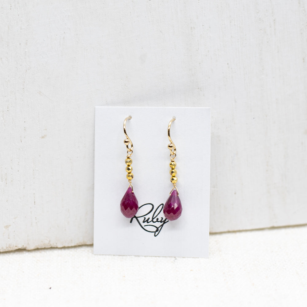 Ruby & Gold Pyrite Raindrop Earrings