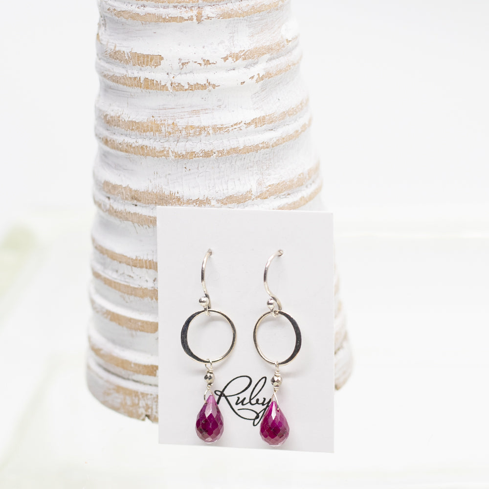 Ruby Ring Silver Earrings