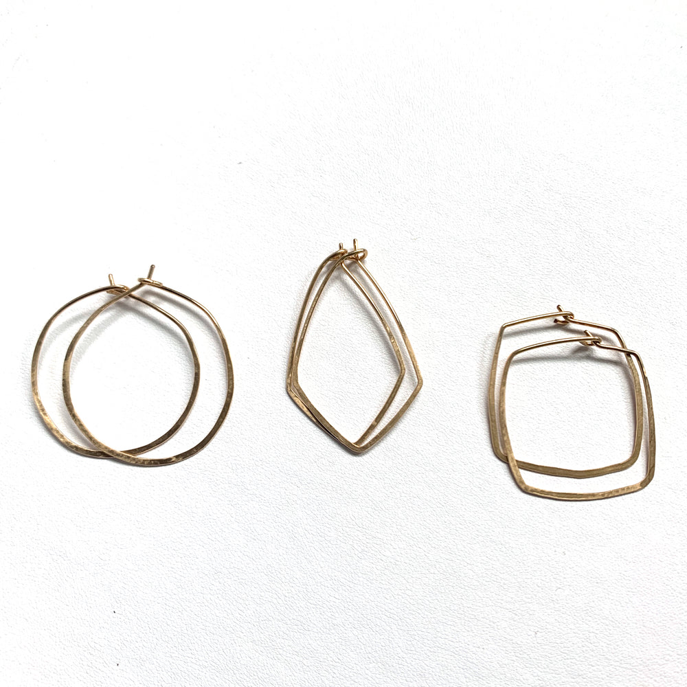 Small Hoops Triangle Hand Hammered Gold Earrings