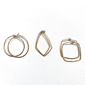 Hoops Square Hand Hammered Gold Earrings