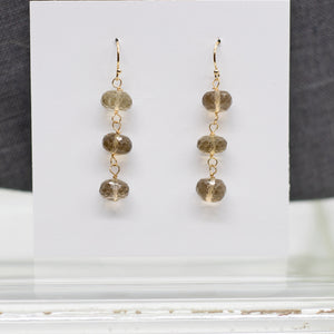Smoky Quartz 3 Stone Earrings