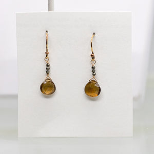 
                
                    Load image into Gallery viewer, Smoky Quartz Raindrop Gold Earrings
                
            