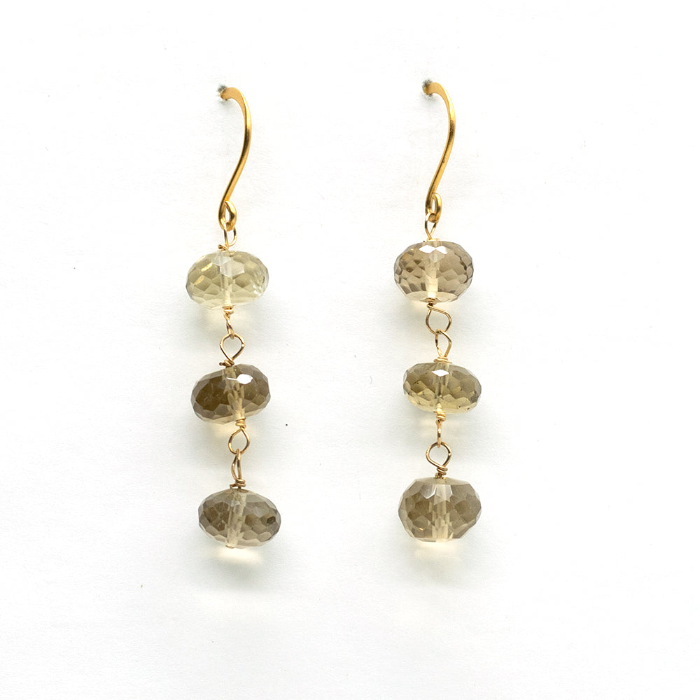 Smoky Quartz 3 Stone Earrings