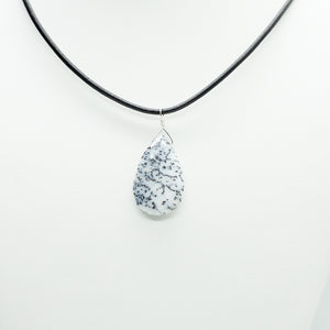 Snowflake Obsidian Teardrop Leather Necklace