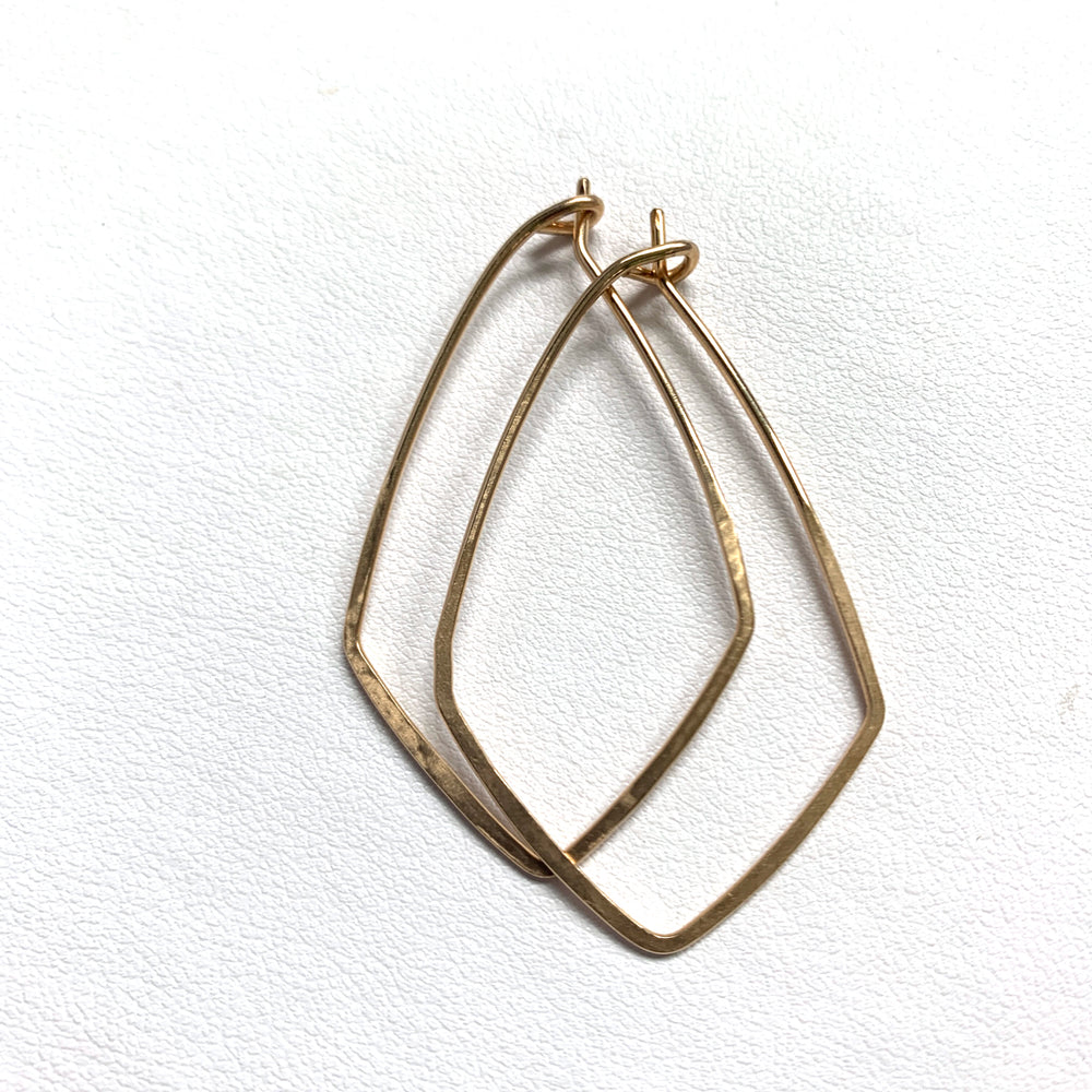 Small Hoops Triangle Hand Hammered Gold Earrings