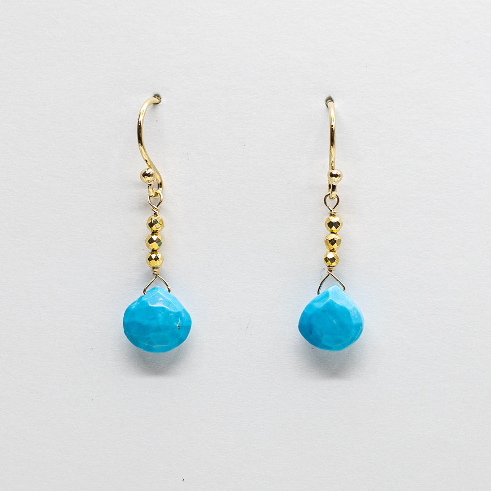 Turquoise Raindrop Gold Earrings