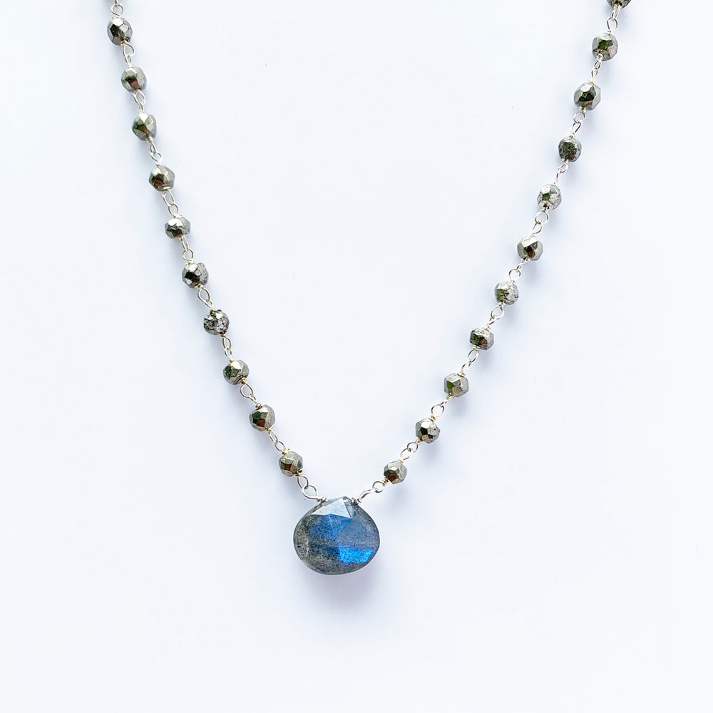 
                
                    Load image into Gallery viewer, Labradorite &amp;amp; Pyrite Waterfall Necklace
                
            