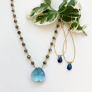 Blue Quartz Large Waterfall Gold-filled Necklace