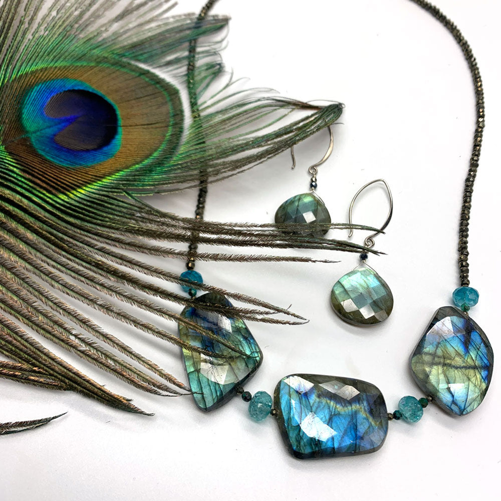 3 Stone Labradorite Nugget Necklace and Earrings